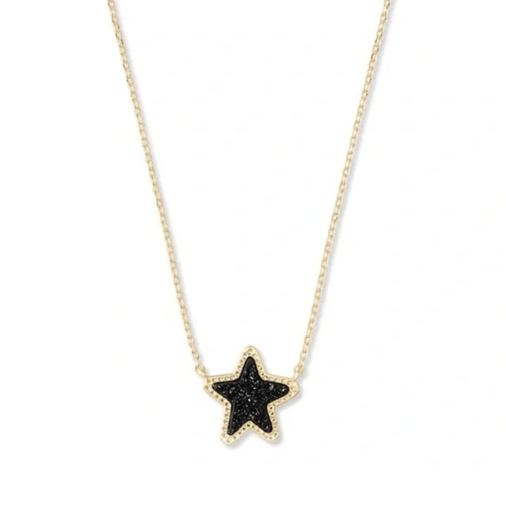 Kendra Scott Jae Star Black Drusy Necklace Gold Plated